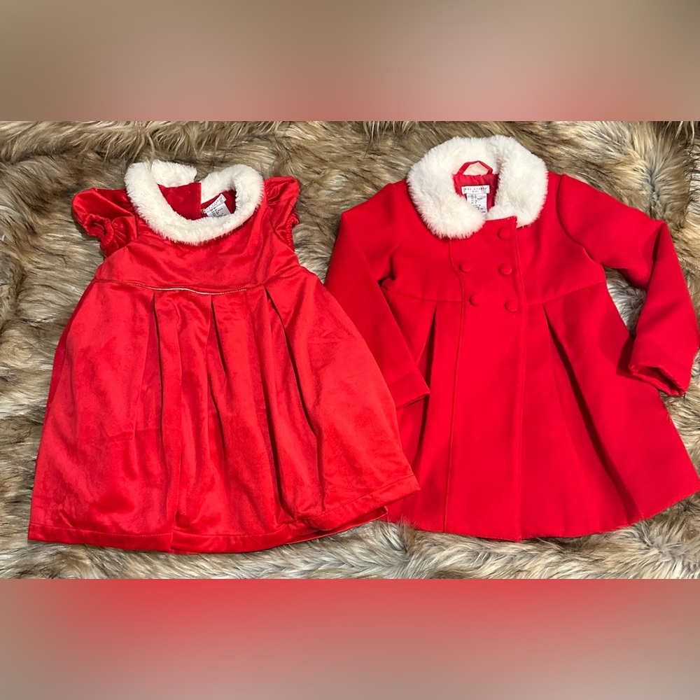 Max Studio Velvet dress with fur collar and matching Peacoat 3T
